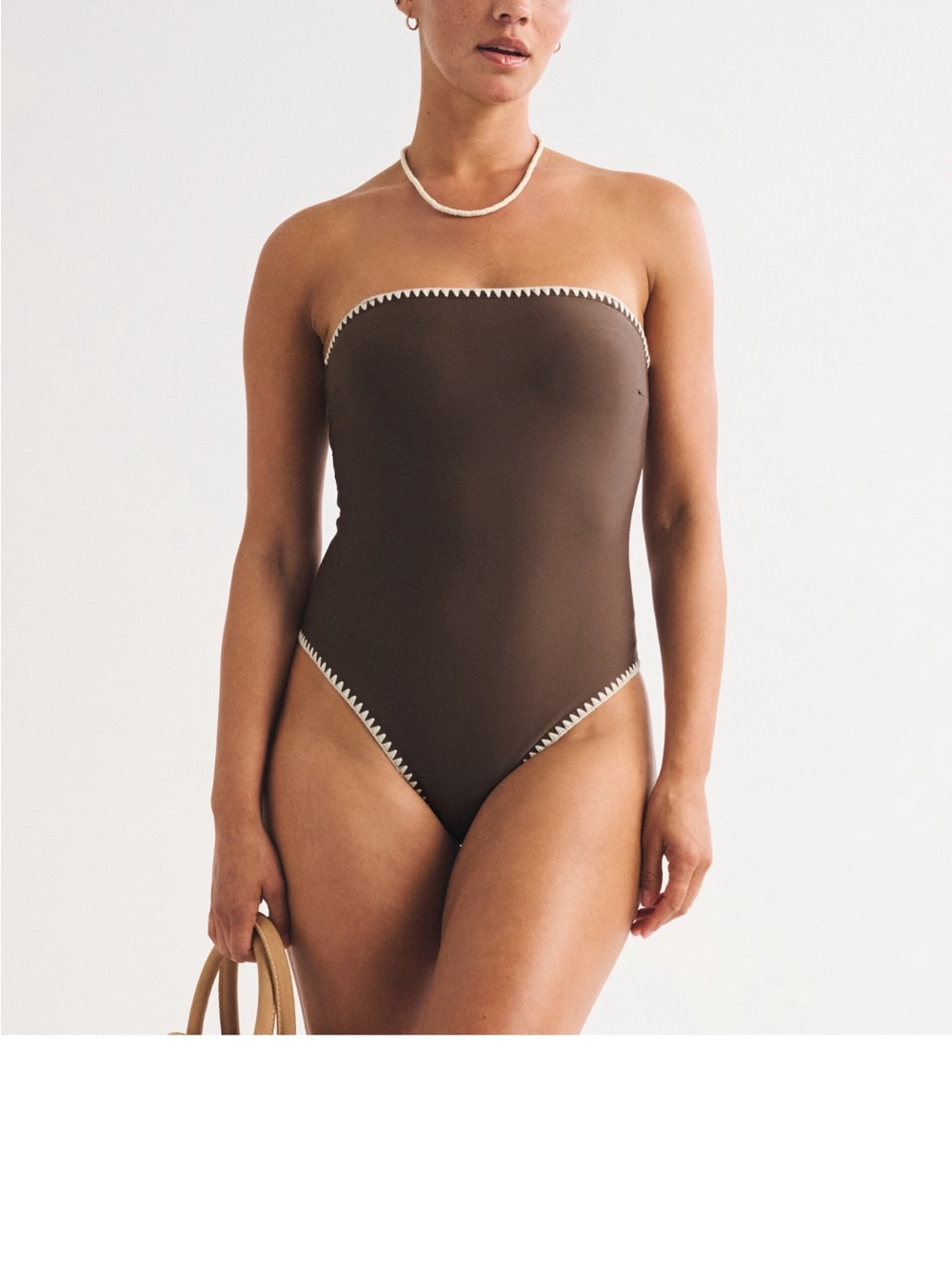 Abercrombie & Fitch Strapless Brown One-Piece with Cream Trim